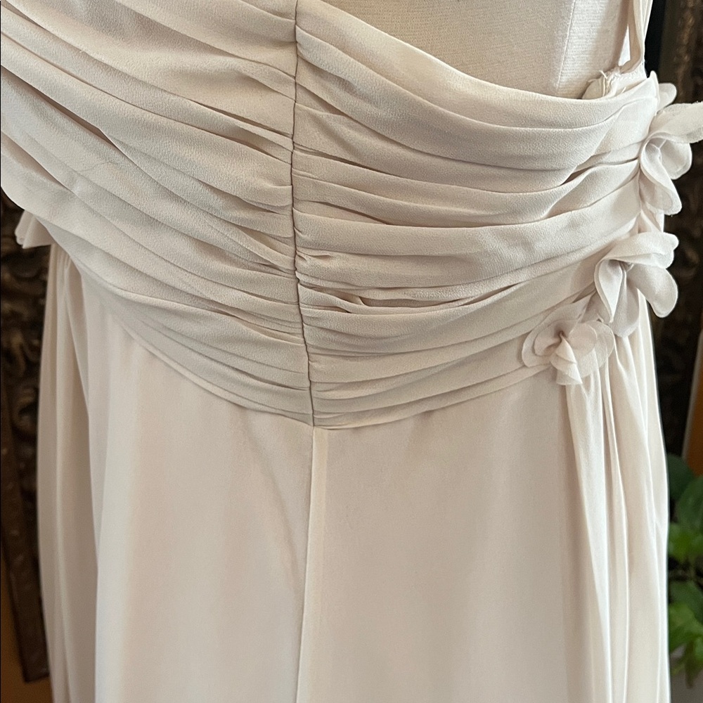 Bill Levkoff Nude/Cream Fit Flare Chiffon Dress w/Pleats & Floral Detail Size 16 - Picture 11 of 16